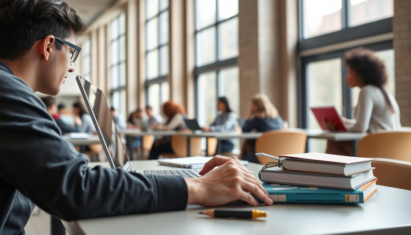 Student preparing for exams with study materials